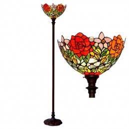 Lampadaire en vitrail Rose...