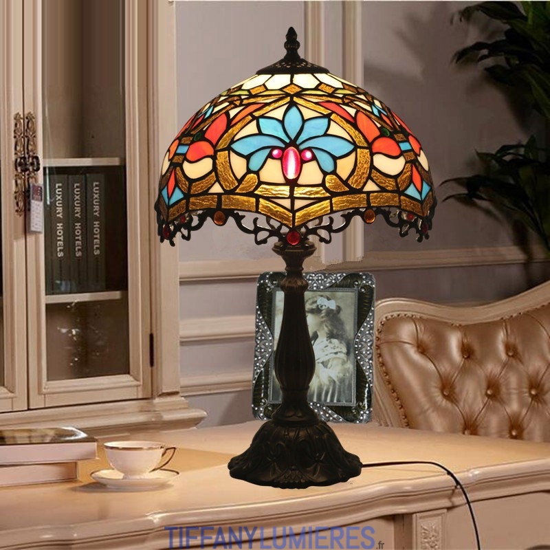 EBETSU Lampe de table série végétale en vitrail, lampe de table